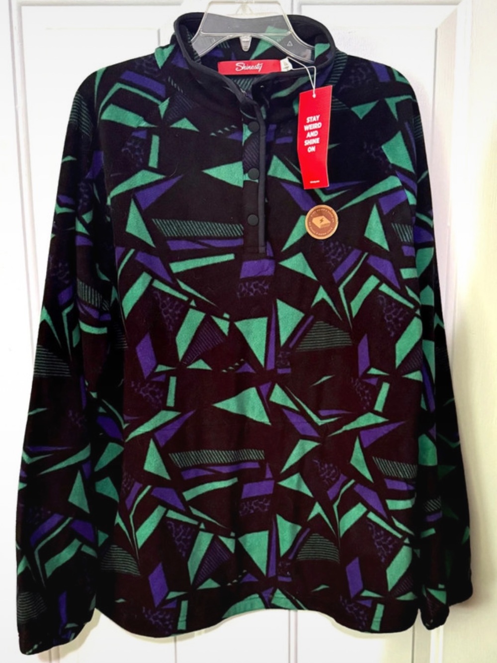 Shinesty "The Boombox" Printed Retro Sweater Fleece 1/4 Snap Button Pullover